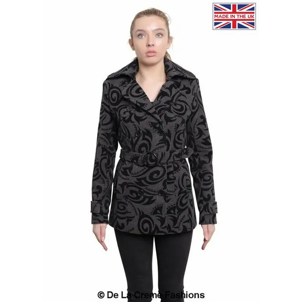 Womens Tribal Print Double Breasted Short Coat - UK 8/EU