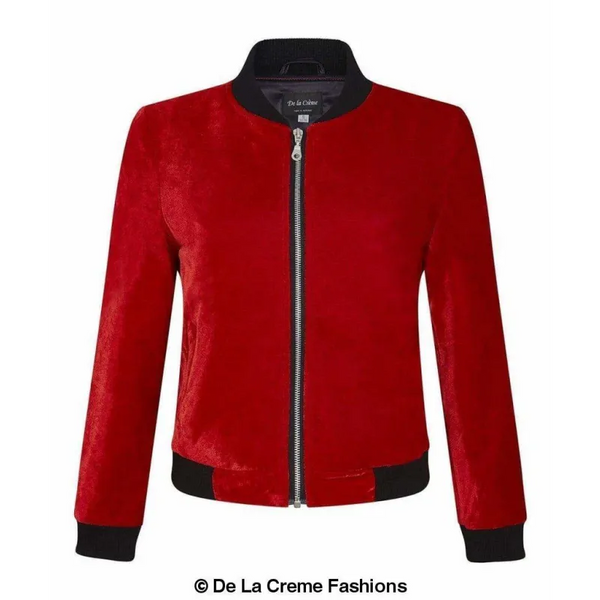 Women’s Velvet Zip-Thru Varsity Bomber Jacket - Coats &