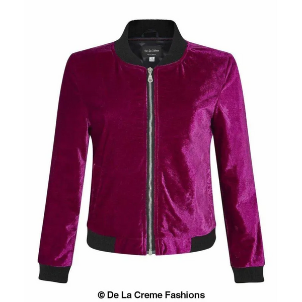 Women’s Velvet Zip-Thru Varsity Bomber Jacket - Coats &