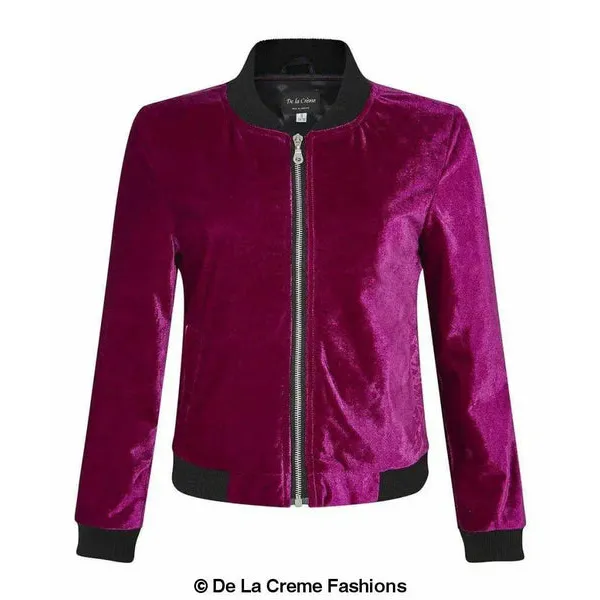 Women’s Velvet Zip-Thru Varsity Bomber Jacket - L (UK 16-18)