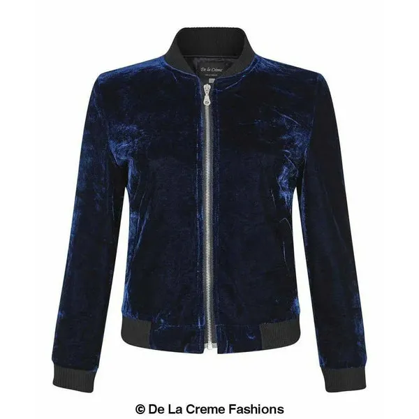 Women’s Velvet Zip-Thru Varsity Bomber Jacket - S (UK 8-10)