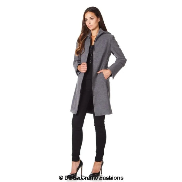 Women’s Wool Blend Hooded Zip Coat - Coats & Jackets