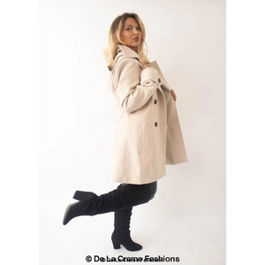Womens Wool Feel Double Breasted Hooded Coat - Jackets &