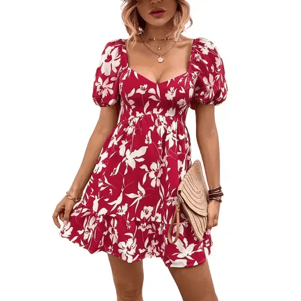 Women's Woven French Vintage Sweetheart Neck Print Dress - Epic Fashion UKAllDressDresses