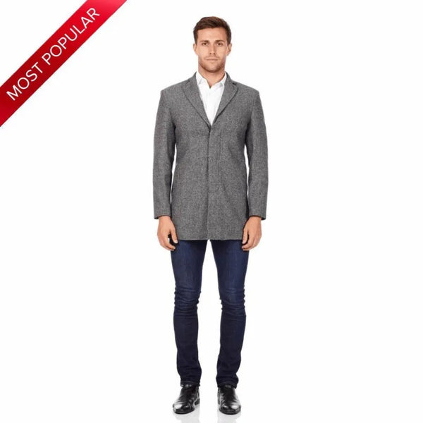 Wool Blend Covert Winter Coat - Coats & Jackets