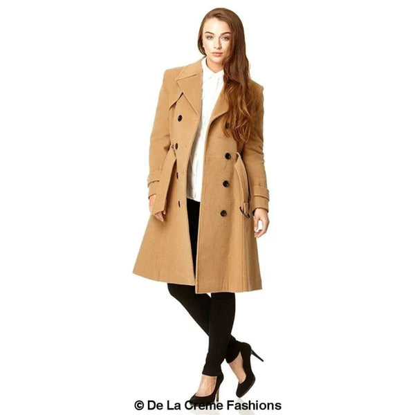 Wool Blend Double Breasted Coat - Coats & Jackets