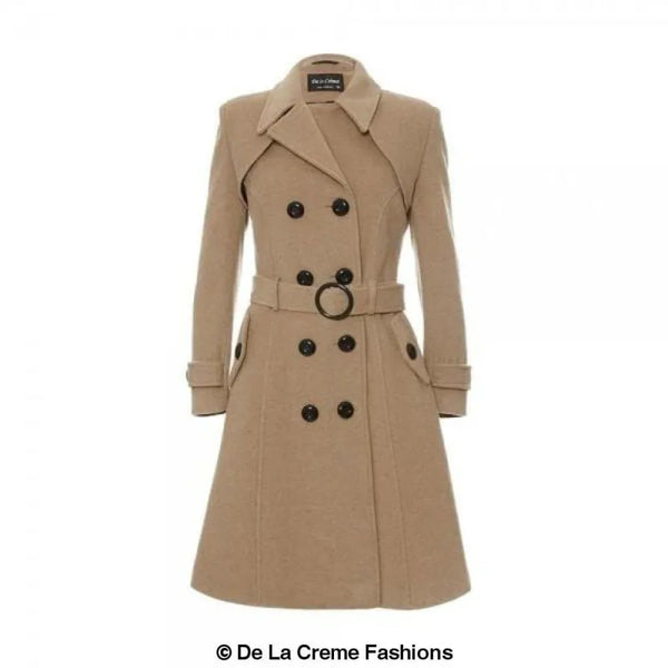 Wool Blend Double Breasted Coat - Coats & Jackets