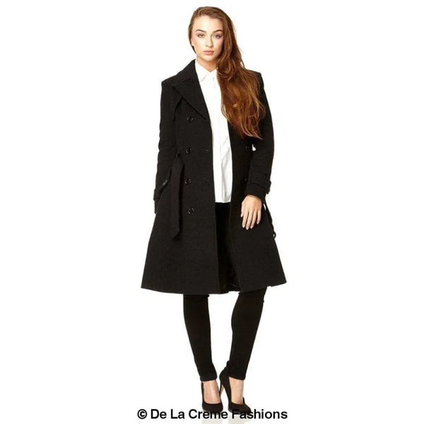 Wool Blend Double Breasted Coat - Coats & Jackets