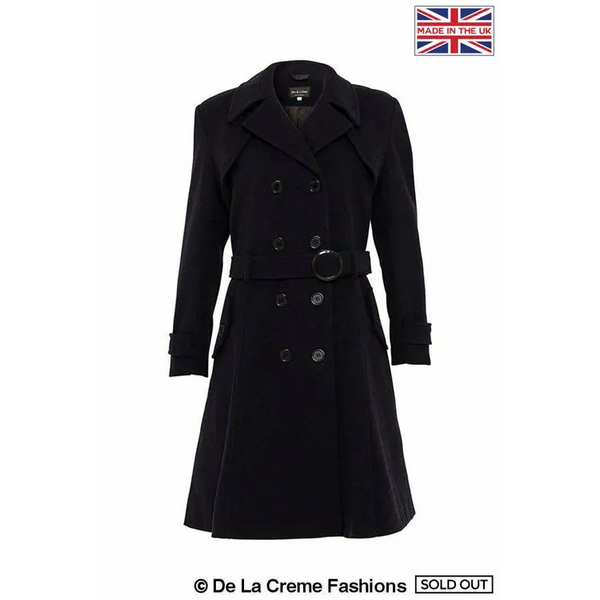 Wool Blend Double Breasted Coat - UK 16/EU 44/US 12 / Navy