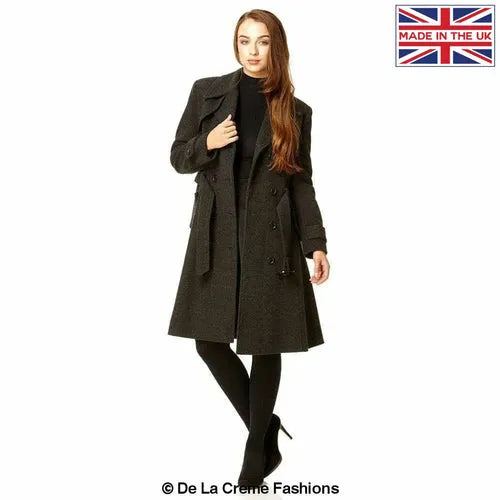 Wool Blend Double Breasted Coat - UK 26/EU 54/US 22 / Grey