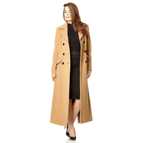 Wool Blend Double Breasted Long Coat - Coats & Jackets