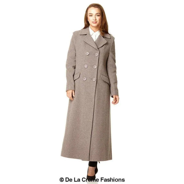 Wool Blend Double Breasted Long Coat - Coats & Jackets