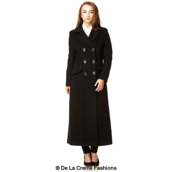 Wool Blend Double Breasted Long Coat - Coats & Jackets