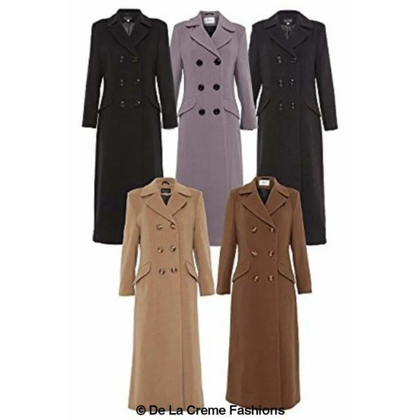 Wool Blend Double Breasted Long Coat - Coats & Jackets