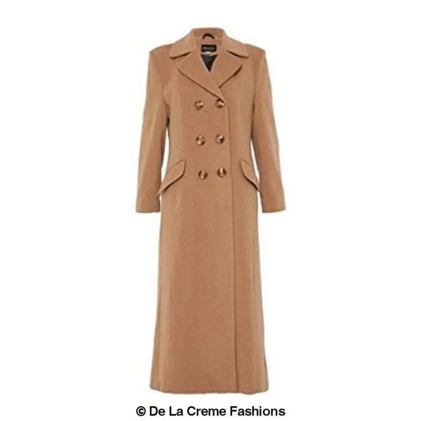 Wool Blend Double Breasted Long Coat - Coats & Jackets