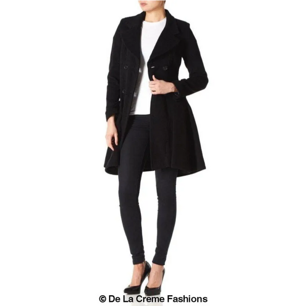 Wool Blend Double Breasted Skater Coat (1102) - Coats &