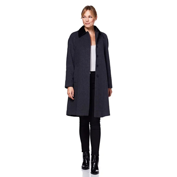 Wool Blend Oversized Velvet Trim Swing Coat - Coats &