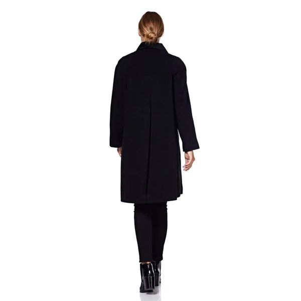 Wool Blend Oversized Velvet Trim Swing Coat - Coats &