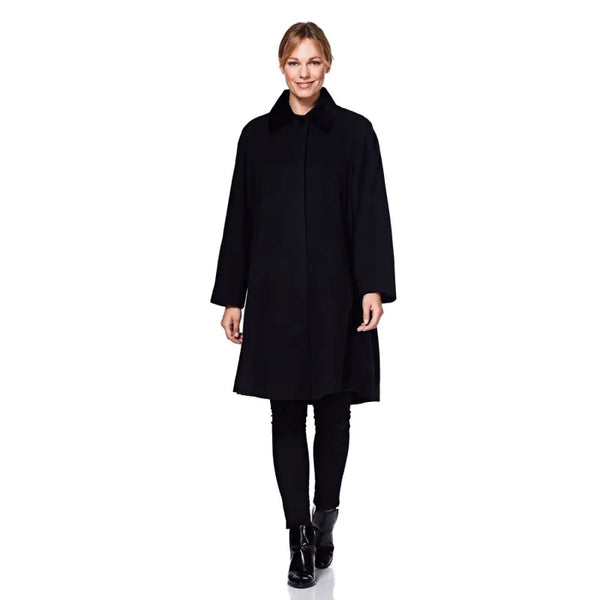 Wool Blend Oversized Velvet Trim Swing Coat - Coats &