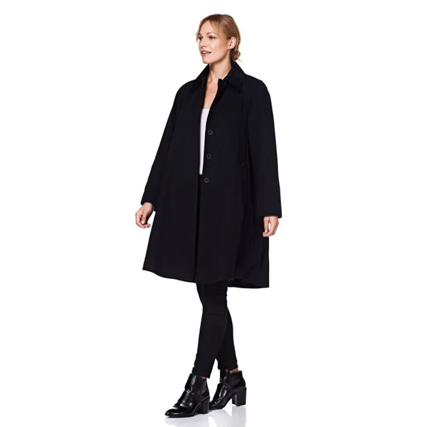 Wool Blend Oversized Velvet Trim Swing Coat - Coats &