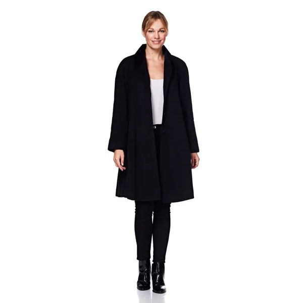 Wool Blend Oversized Velvet Trim Swing Coat - Coats &