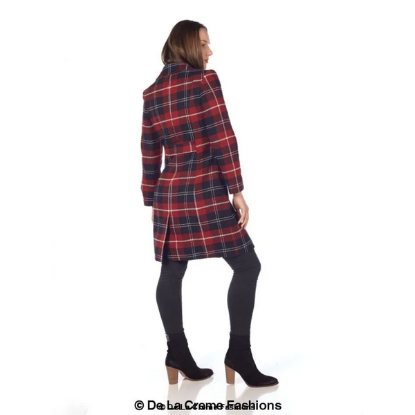 Wool Blend Tartan Check Double Breasted Coat - Coats &