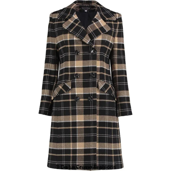 Wool Blend Tartan Check Double Breasted Coat - Coats &