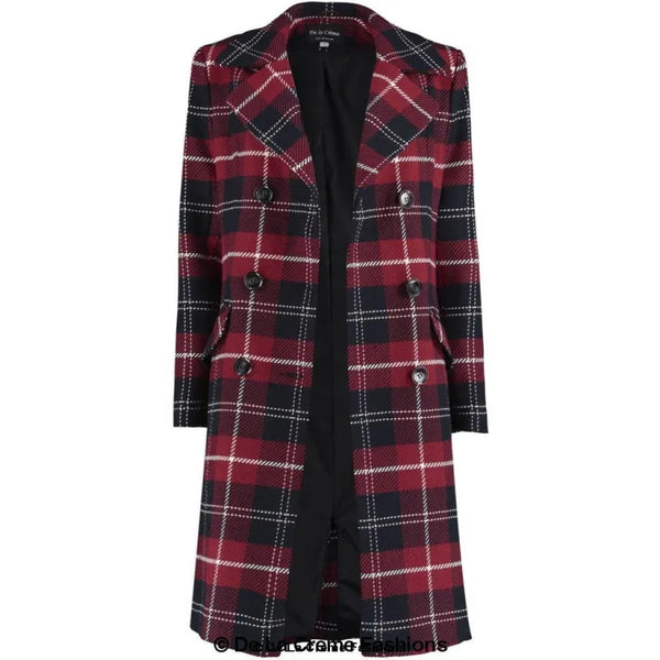 Wool Blend Tartan Check Double Breasted Coat - Coats &