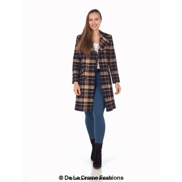 Wool Blend Tartan Check Double Breasted Coat - Coats &