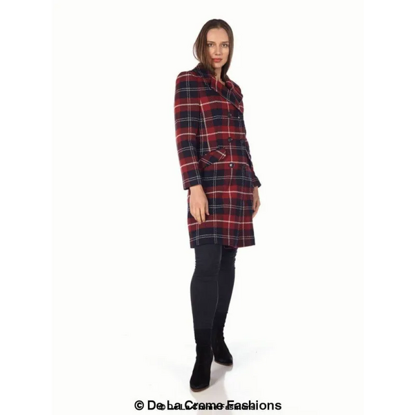 Wool Blend Tartan Check Double Breasted Coat - Coats &