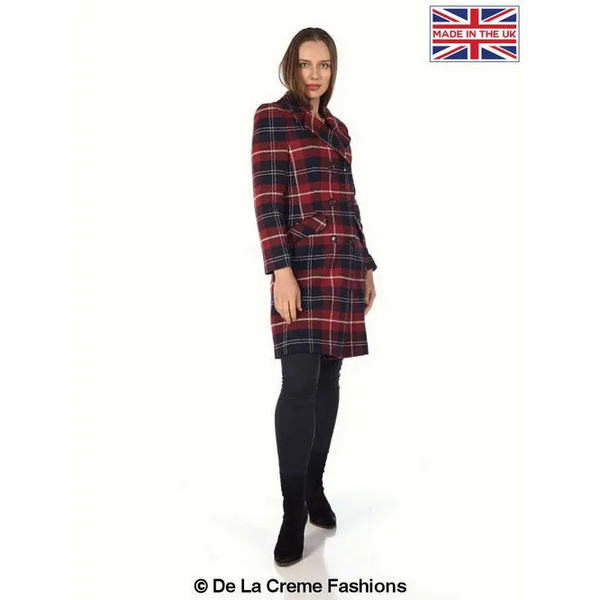 Wool Blend Tartan Check Double Breasted Coat - UK 18/EU