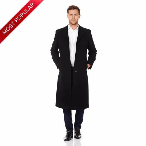 Wool & Cashmere Blend Covert Long Coat - S / Black Coats