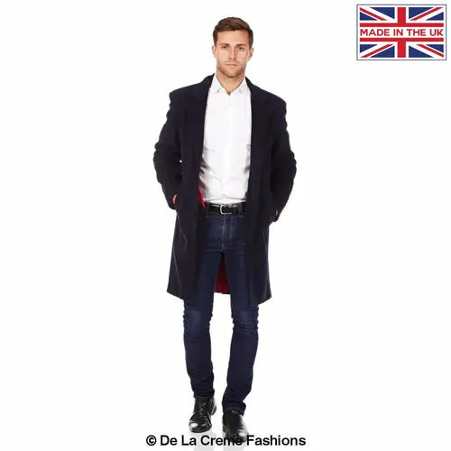 Wool & Cashmere Blend Formal Security Overcoat - Navy