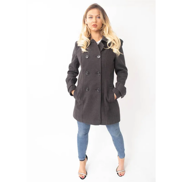 Wool Feel Double Breasted Hooded Coat - Coats & Jackets