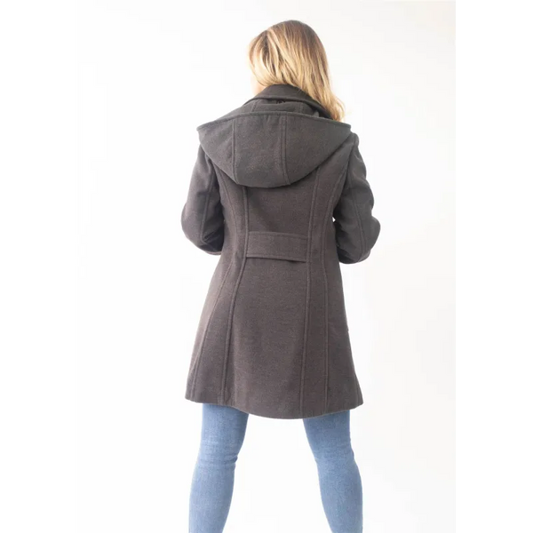 Wool Feel Double Breasted Hooded Coat - Coats & Jackets