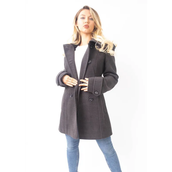 Wool Feel Double Breasted Hooded Coat - Coats & Jackets