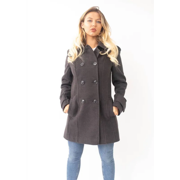 Wool Feel Double Breasted Hooded Coat - Coats & Jackets