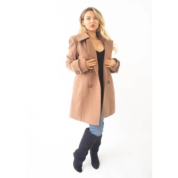 Wool Feel Double Breasted Hooded Coat - Coats & Jackets