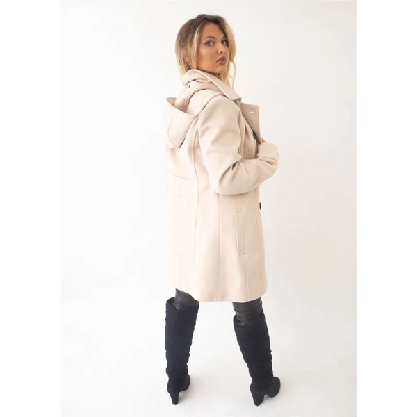 Wool Feel Double Breasted Hooded Coat - Coats & Jackets