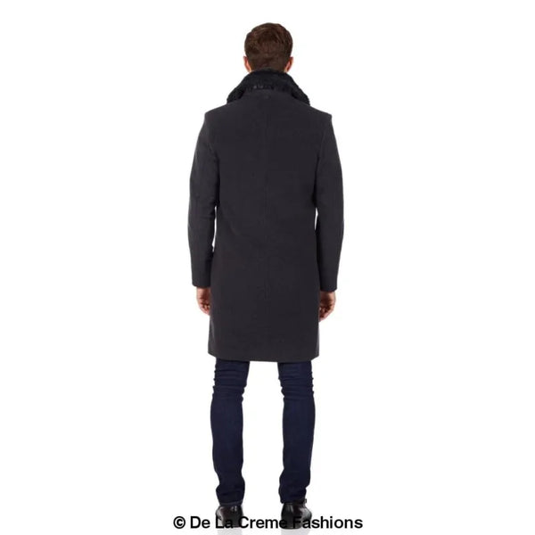 Wool Mix Overcoat With Faux Fur Collar - Coats & Jackets