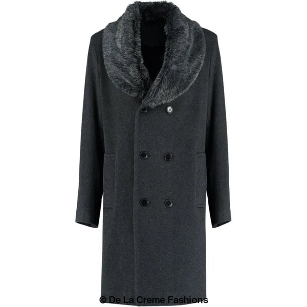 Wool Mix Overcoat With Faux Fur Collar - Coats & Jackets