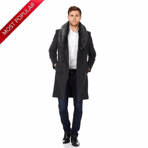 Wool Mix Overcoat With Faux Fur Collar - S / Grey Coats &