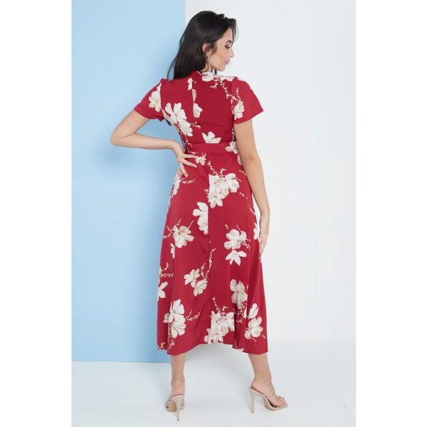 Wrap Front Maxi Dress In Red Floral Print - Dresses