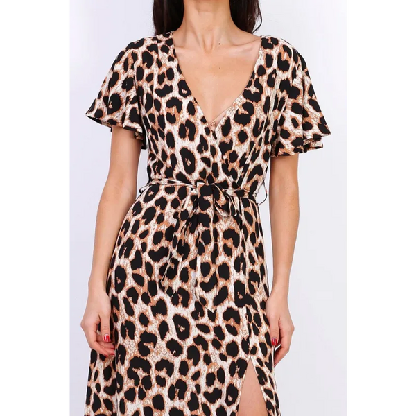 Wrap Front Split Leg Maxi Dress In Leopard Print - Dresses